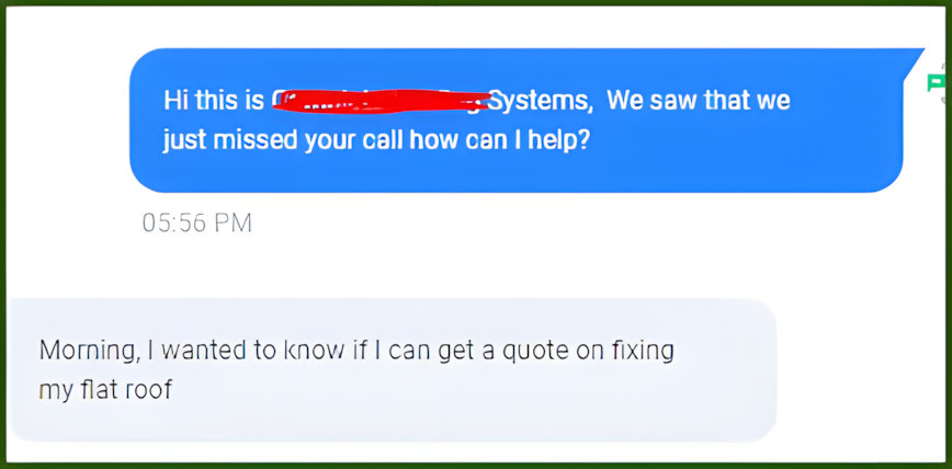 Homeowner asking for a quote after a missed call