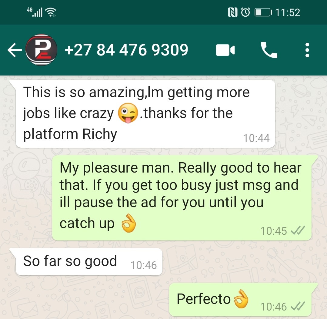 Client texting that they're getting more jobs like crazy, thanking Richy for the platform